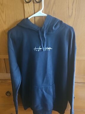 Holister Weathered Black Hoodie Sweatshirt with Script Logo